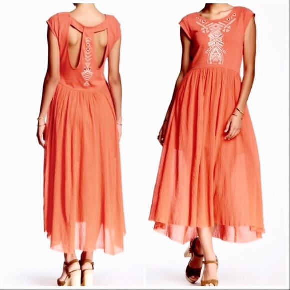 FREE PEOPLE Boho Orange Cutout Dress Sz M. NWT. - Picture 3 of 8